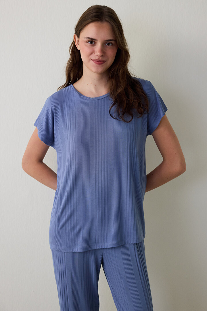 Indigo Hailee Bisiklet Yaka Kısa Kollu Pijama Takımı - 2
