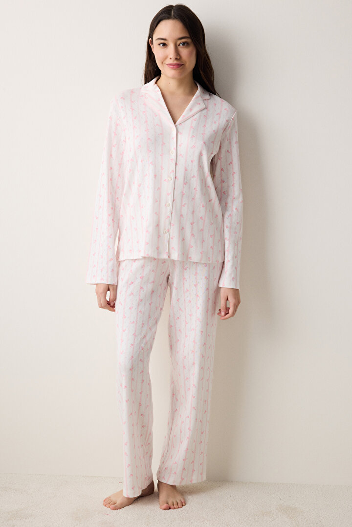 Pink Stripes Pointel Shirt Pant PJ Set - 1