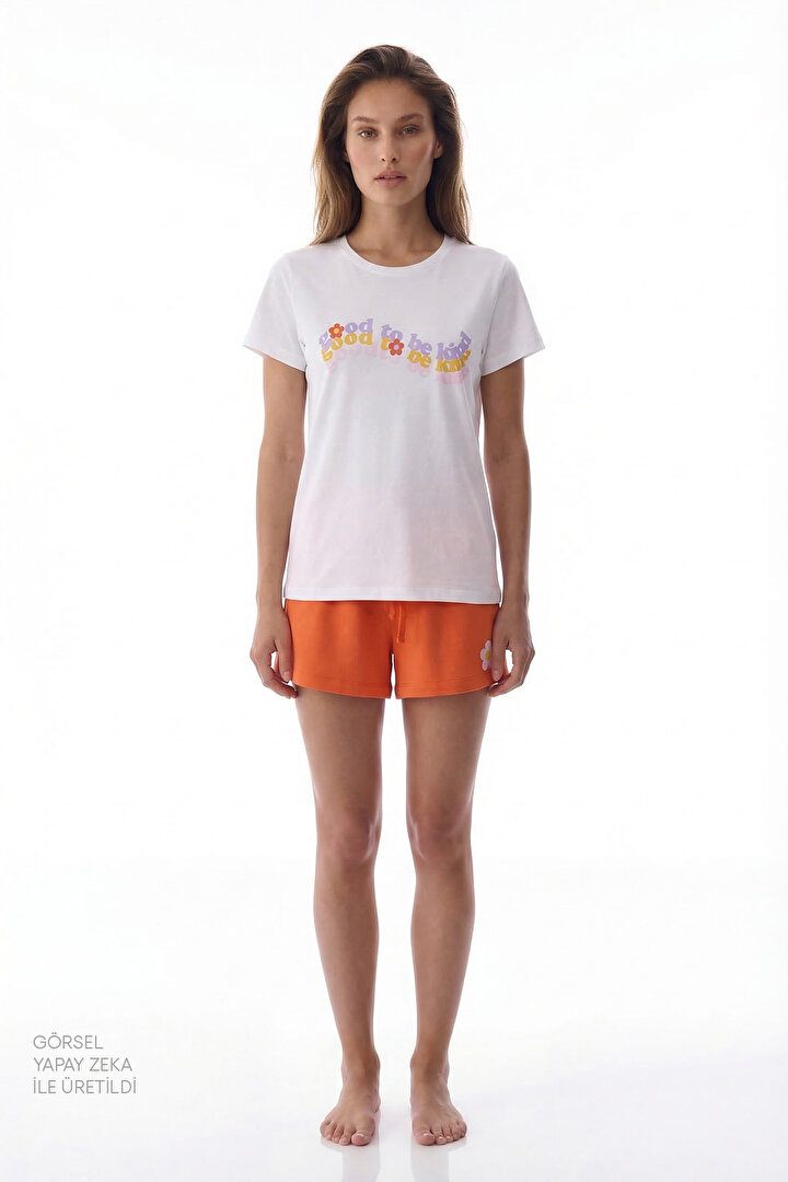 Kırık Beyaz Be Kind Pamuklu Şortlu Pijama Takımı - 1