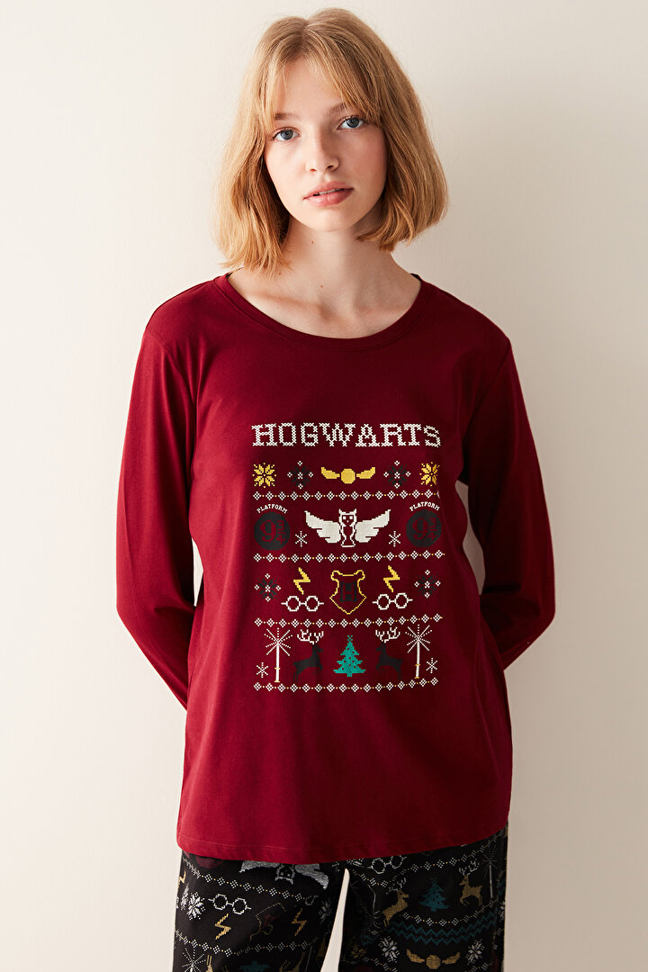 Hogwarts Bordo Pantolon Pijama Takımı - Harry Potter Koleksiyonu - 2