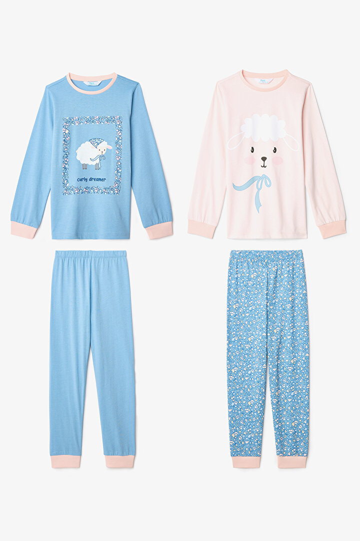 Kız Çocuk Çiçekli On The Lamb 2'li Uzun Kollu Pijama Takımı - 1