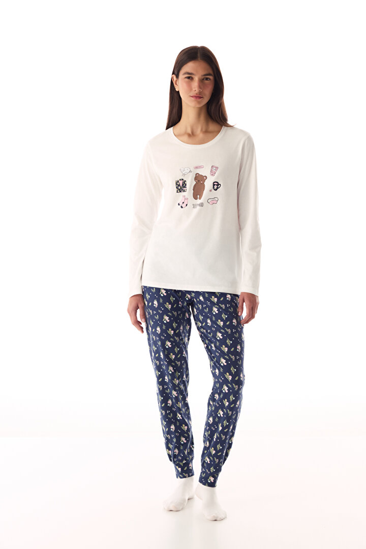 Koyu Mavi Sleepy Mood Pantolon Pijama Takımı - 1