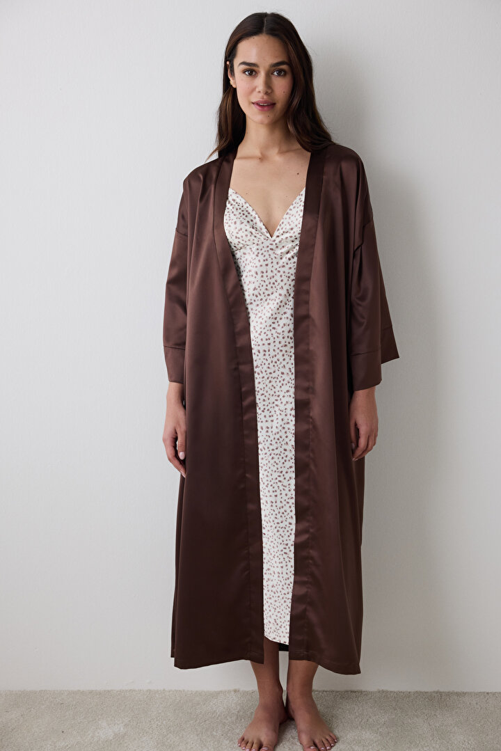 Lilah Satin Brown Robe - 1