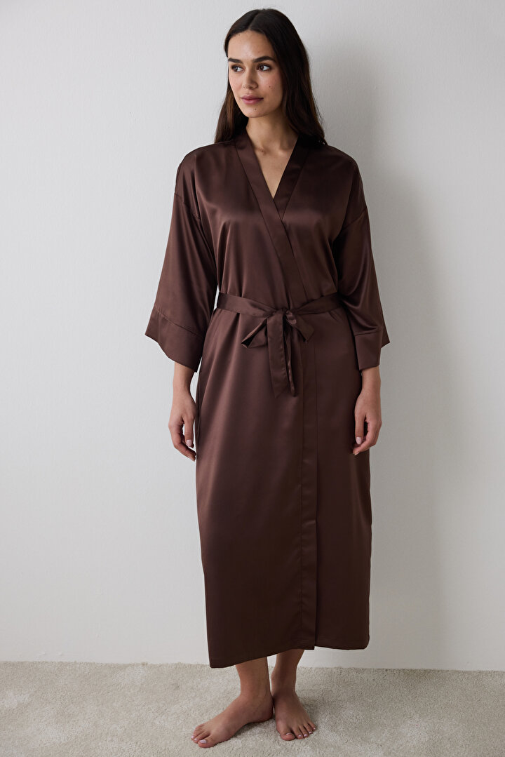 Lilah Satin Brown Robe - 2