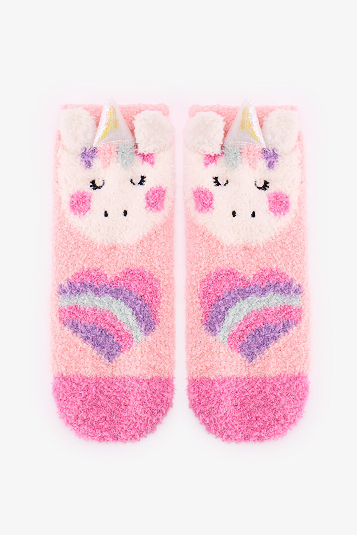Kız Çocuk Gül Kurusu Unicorn Soket Çorap - 1