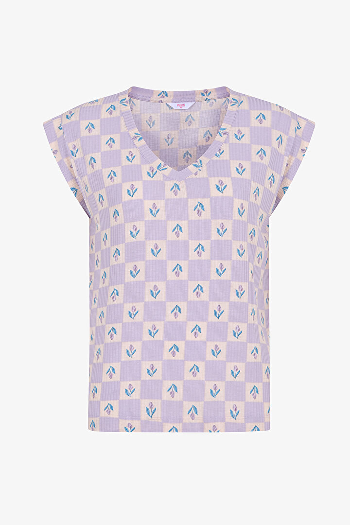 Lilac Ella Printed T-Shirt Pajama Top - 1