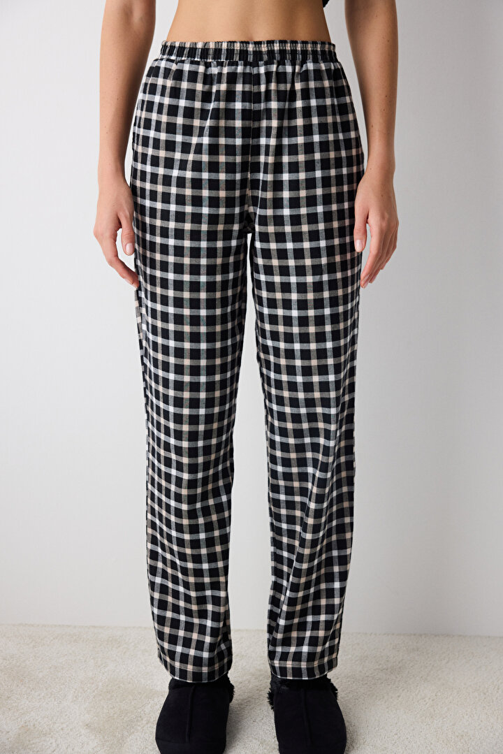 Alia Gingham Siyah Pantolon Pijama Altı - 1