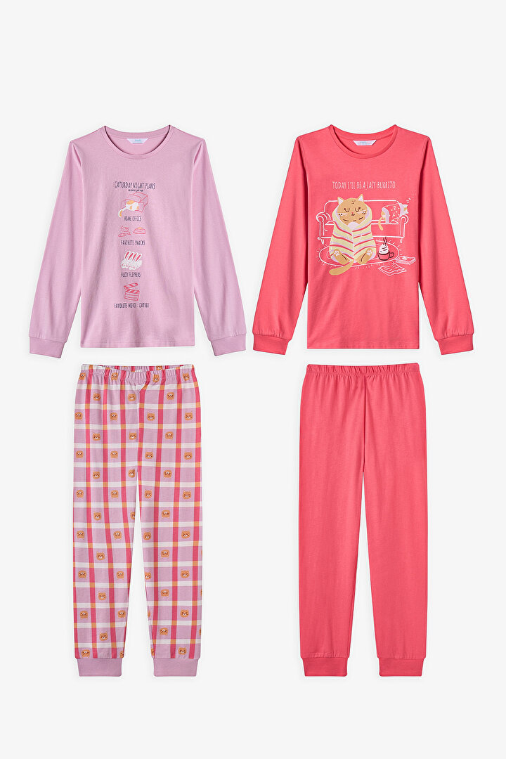 Pink Girls Caturday Night 2in1 Pajama Set - 1