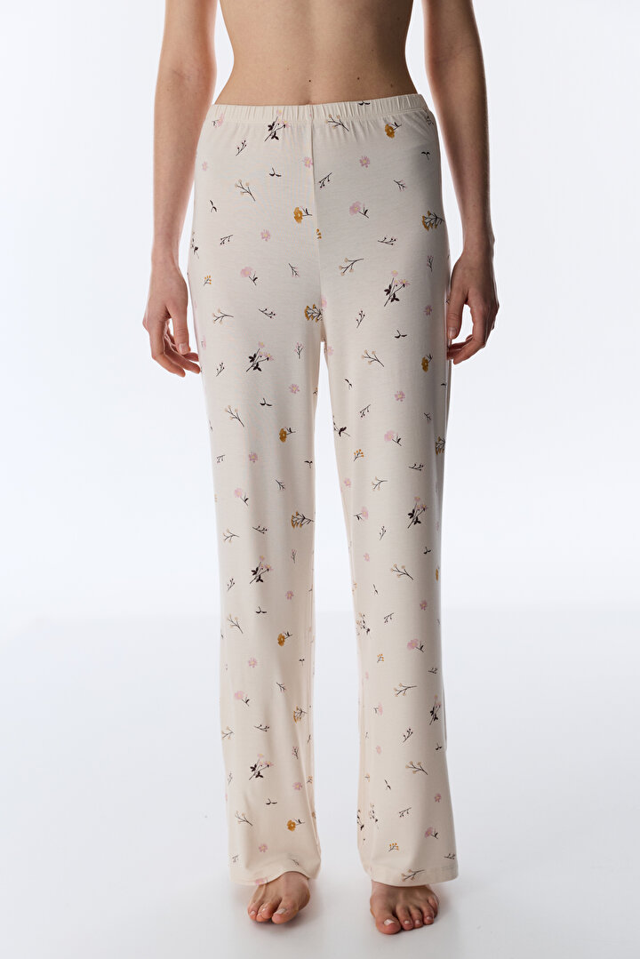 Beige Margot Printed Pants Pajama Bottom - 1