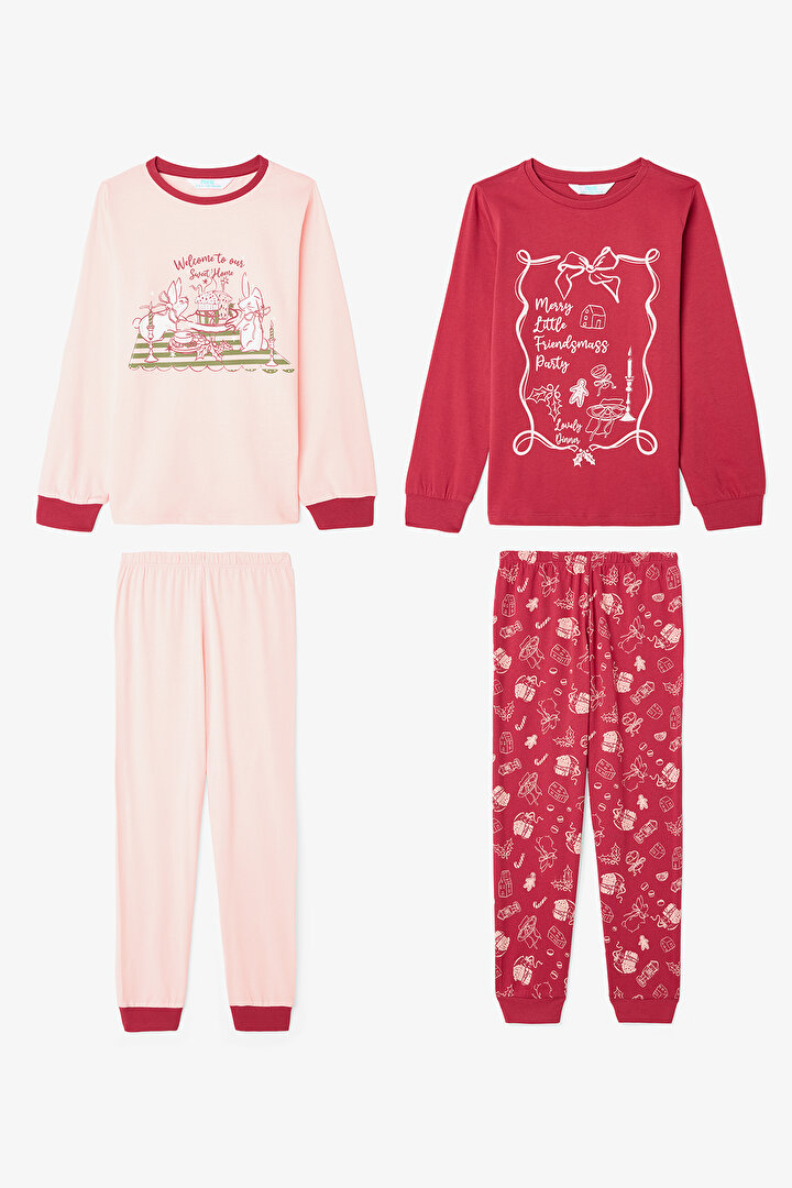 Girls Friendmass Food Patterned Long Sleeve 2-Piece Pajama Set - 1