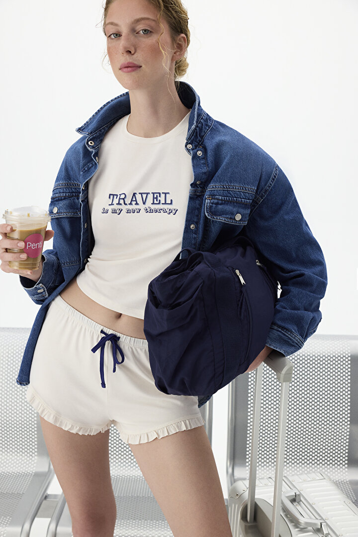 Ekru Travel Şort Pijama Takımı - 1