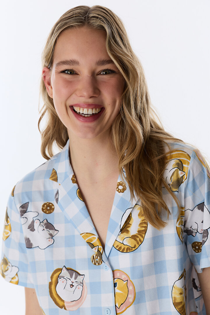 Optical White Licensed Mofusand Shirt & Shorts Pajama Set - 2