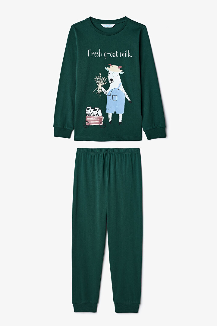 Ekru Erkek Çocuk Tavşan Desenli Uzun Kollu 2'li Pijama Takımı - 2