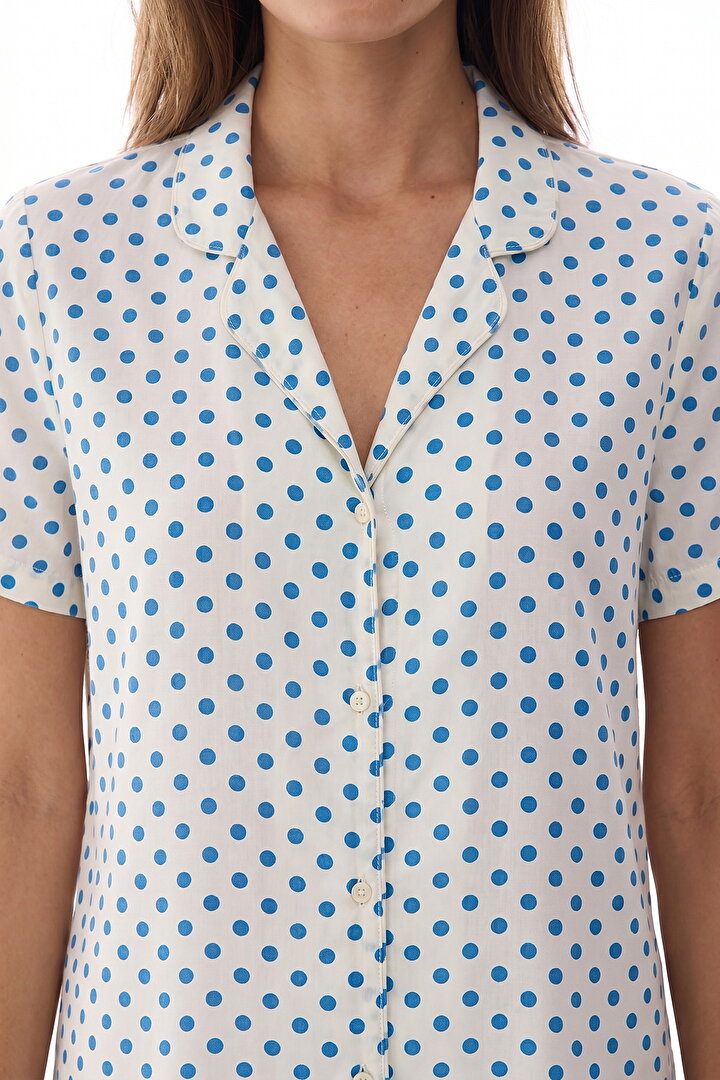 Ecru Blue Dots Shirt & Shorts Pajama Set - 2