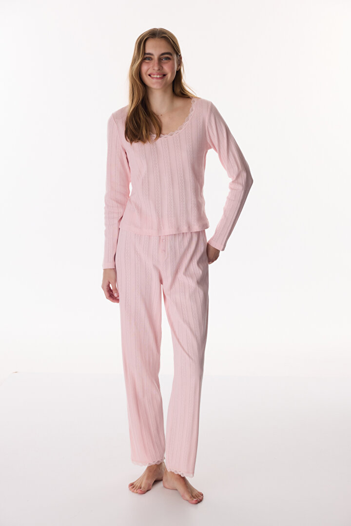 Pink Lotus Pointel T-Shirt Pajama Top - 2