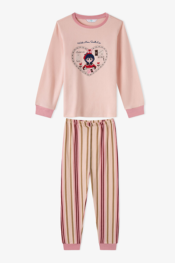 Kız Çocuk Açık Pembe Snailmail Uzun Kollu Pijama Takımı - 1