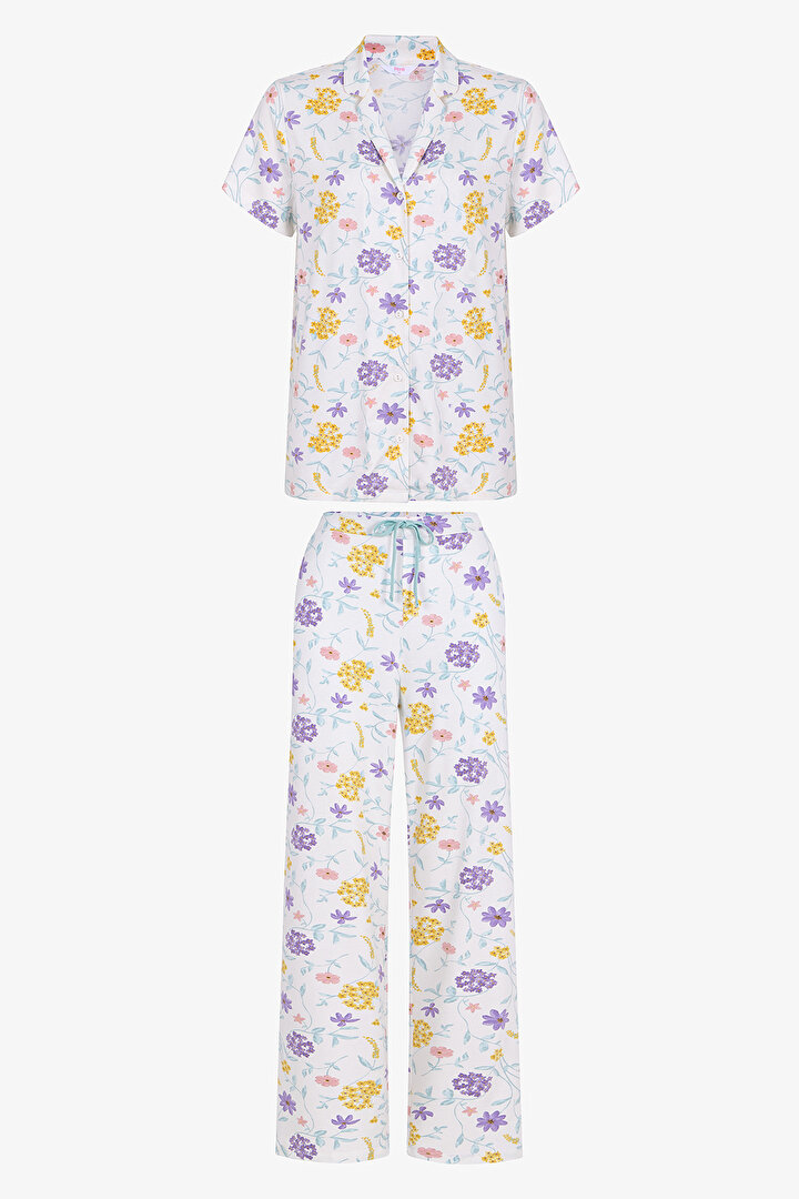 Kırık Beyaz Blossom Gömlek Pantolon Pijama Takımı - 1
