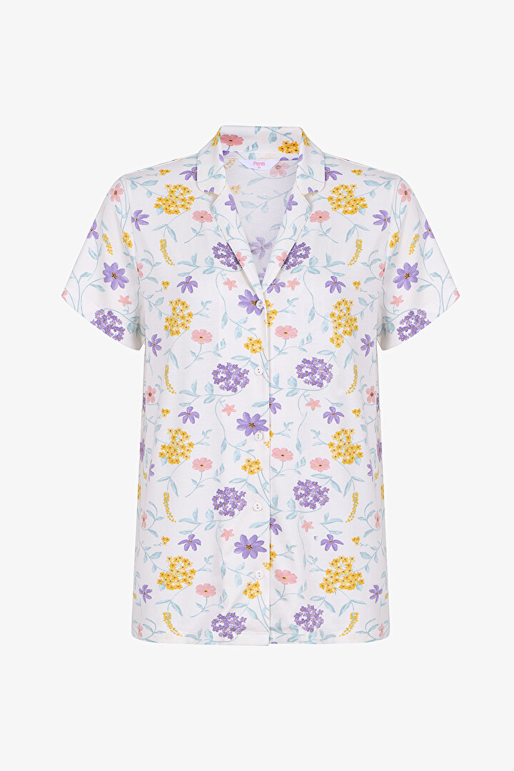 Kırık Beyaz Blossom Gömlek Pantolon Pijama Takımı - 2