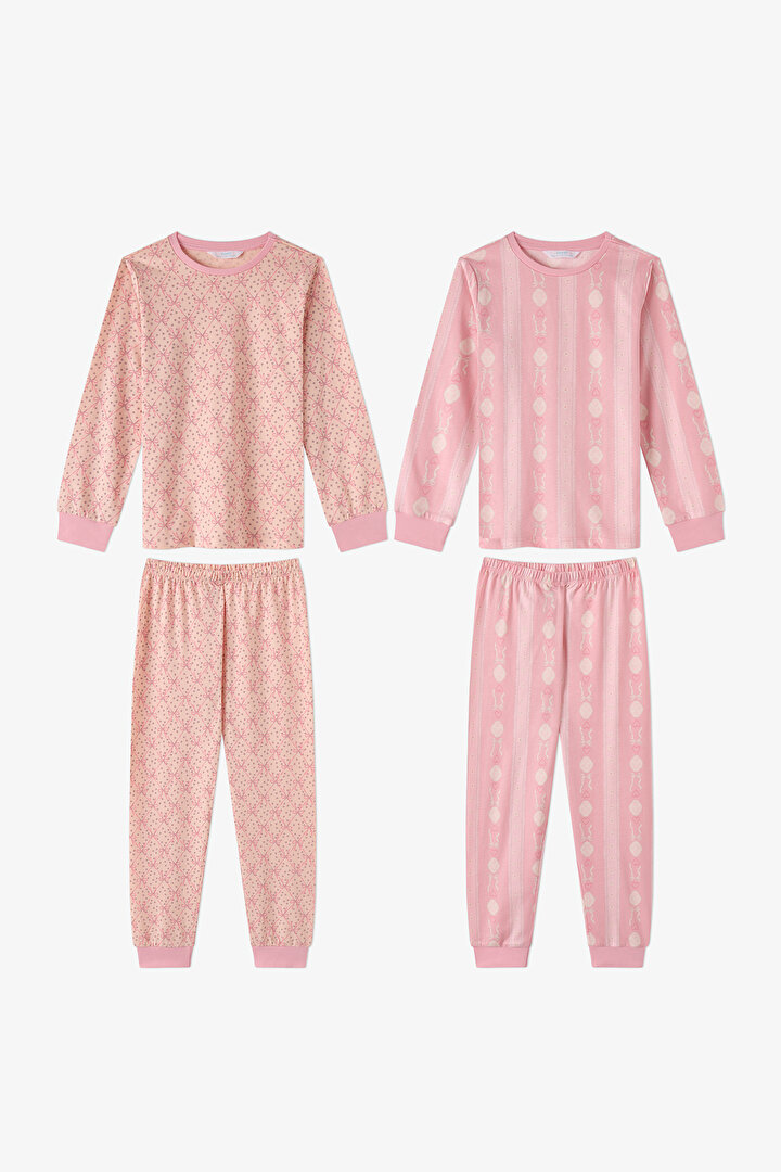 Kız Çocuk Pembe Whisper Bows Pamuklu Uzun Kollu 2'li Pijama Takımı - 1