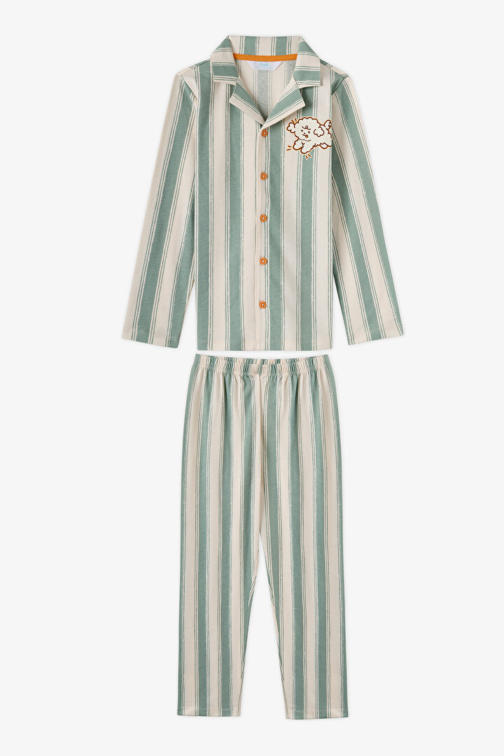 Kids' Mint Green Tom&jerry Printed Long Sleeve Shirt & Trouser Pyjama Set - 1