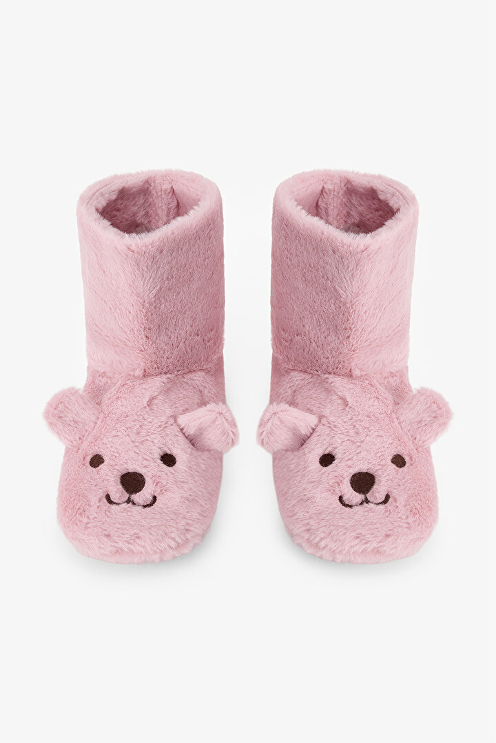 Lila Happy Bear Hayvan Nakışlı Ev Botu - 1
