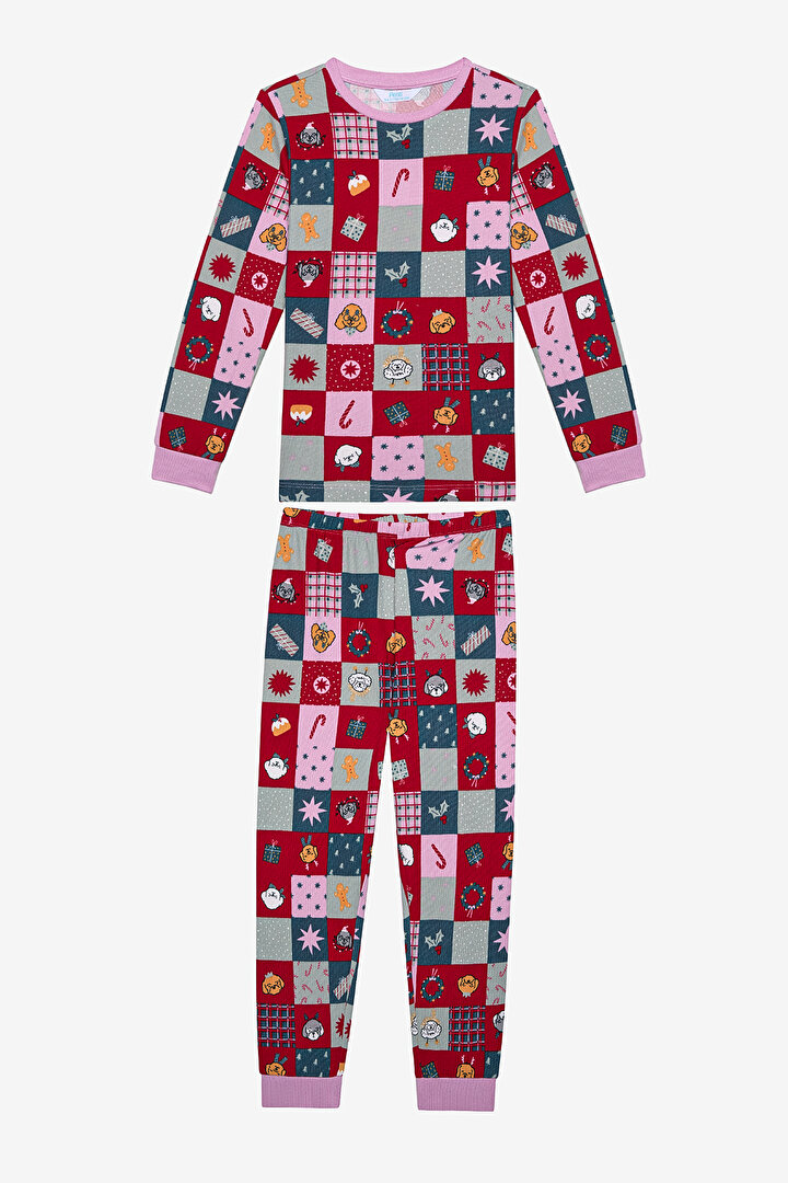 Girls Patchwork Thermal Multi Colour PJ Set - 1