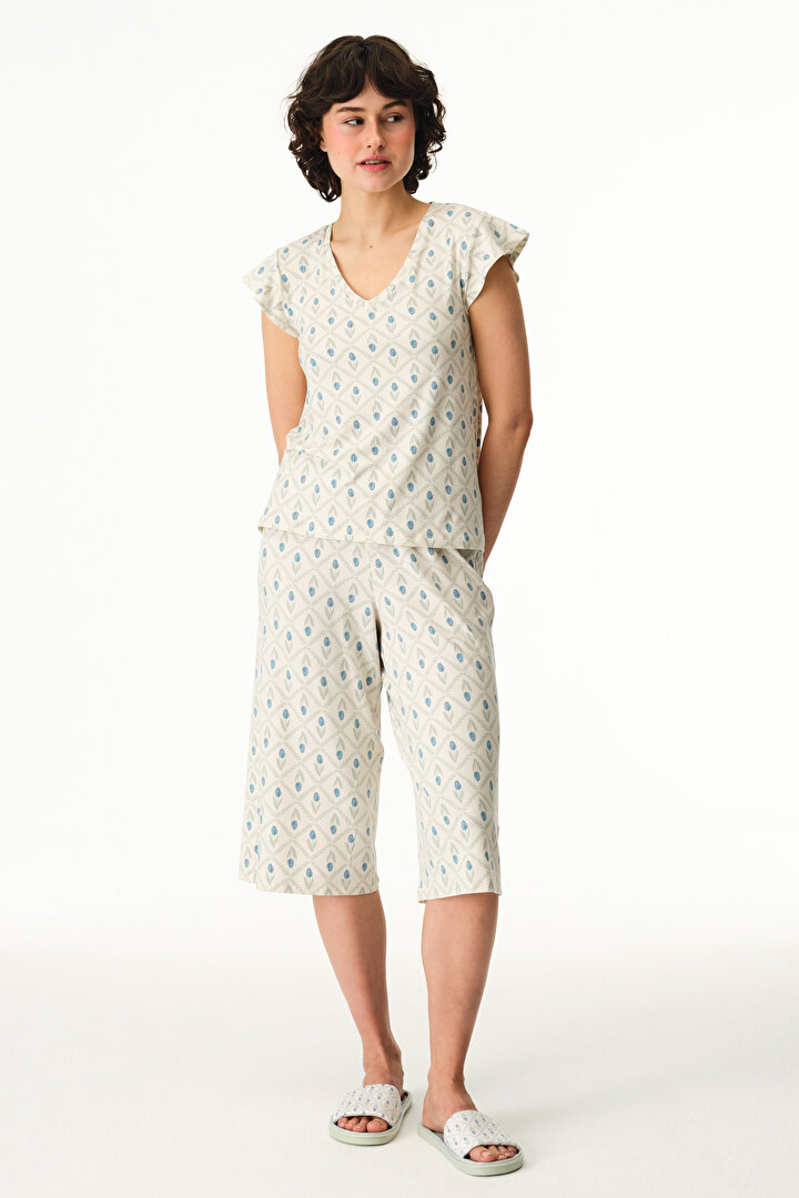 Bej Serenity Kapri Pijama Takımı - 1