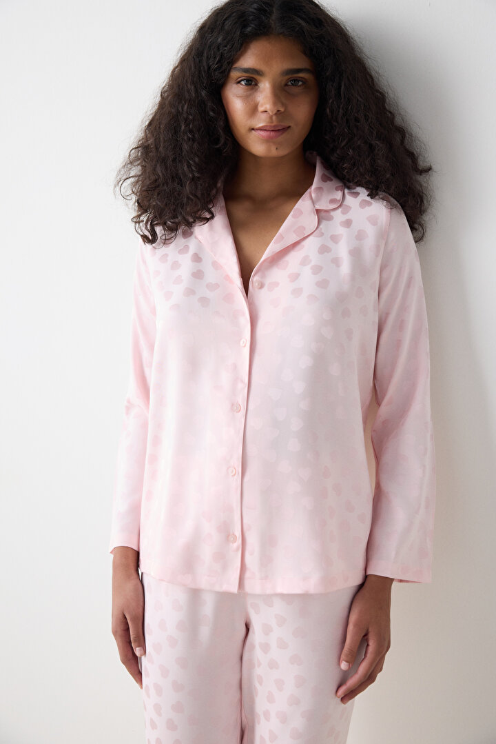 Pink Heart Satin Shirt Pant PJ Set - Penti Loves Paris Collection - 2