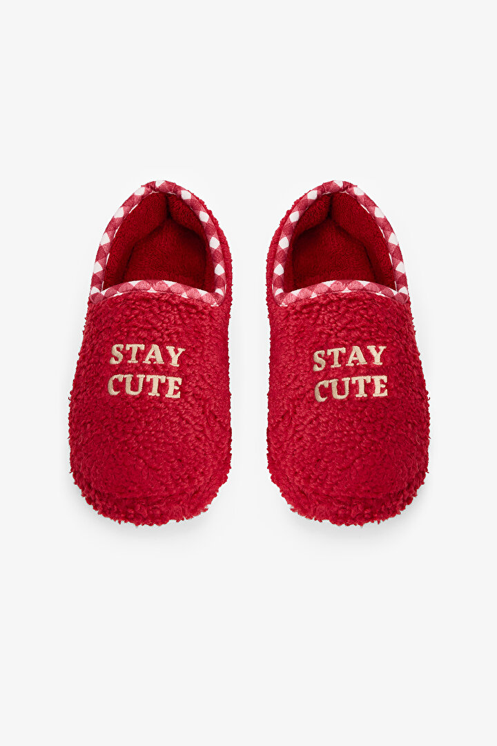 Red Stay Cute Embroidered Slippers - 1