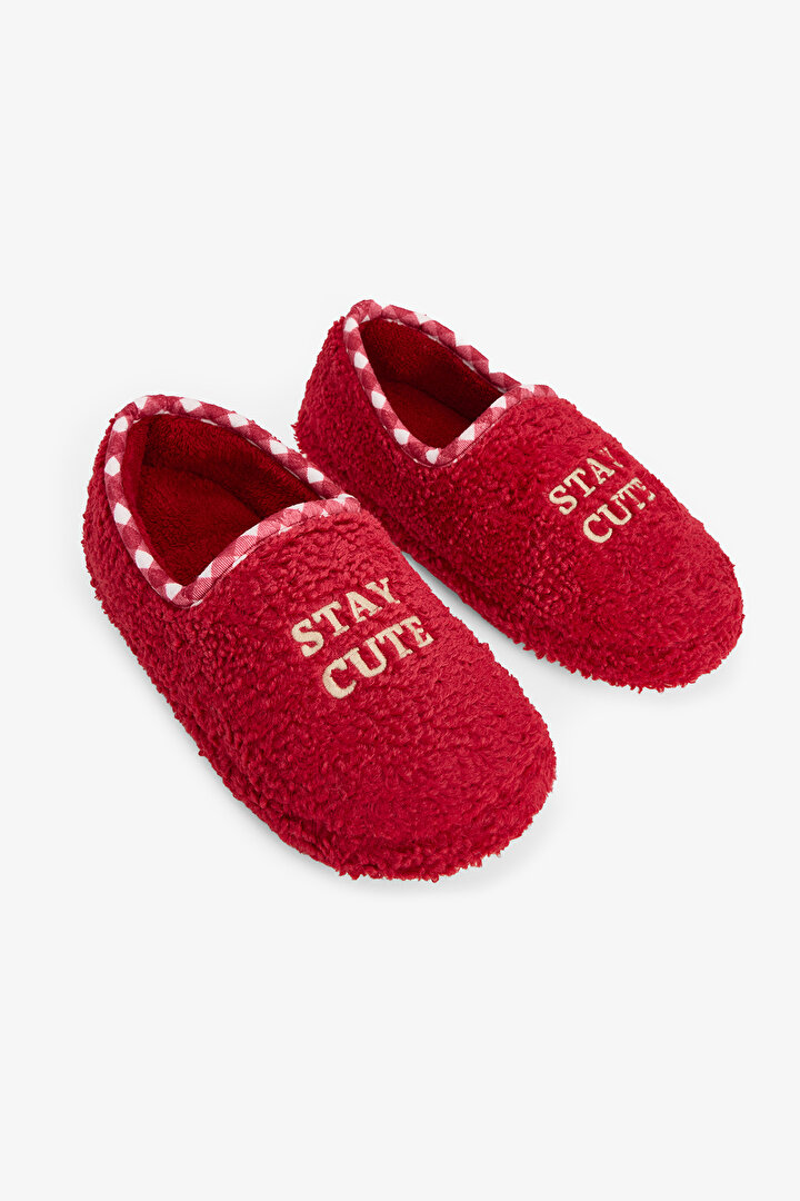 Red Stay Cute Embroidered Slippers - 2