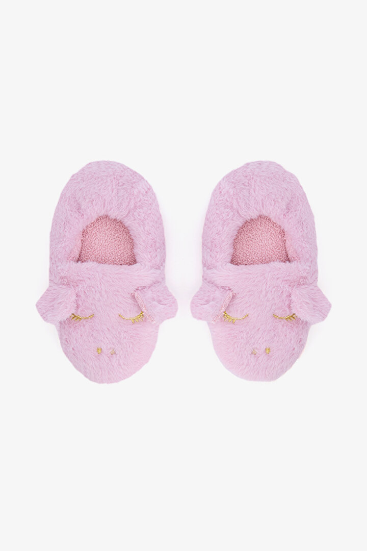 Light Pink Girls Unicorn Patterned Embroidered Slippers - 1