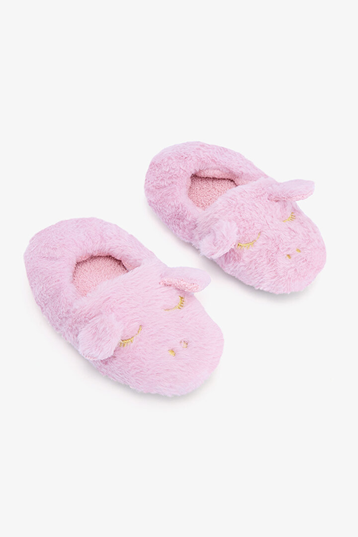 Light Pink Girls Unicorn Patterned Embroidered Slippers - 2