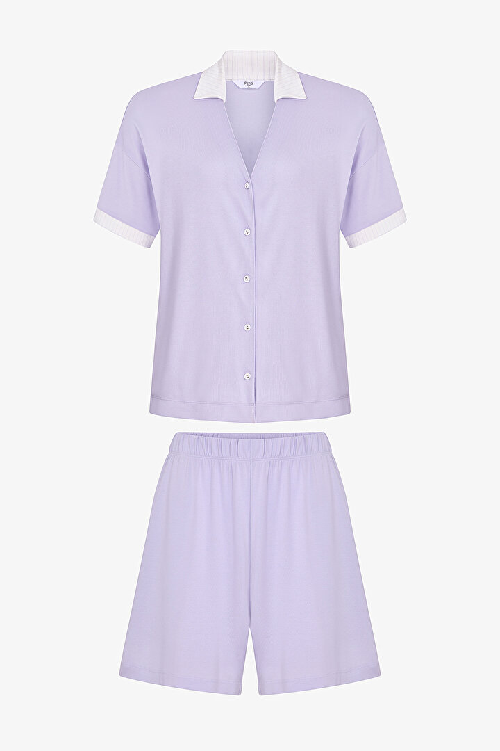 Lilac Collagen Shirt Short-Sleeve Shorts Pyjama Set - 1