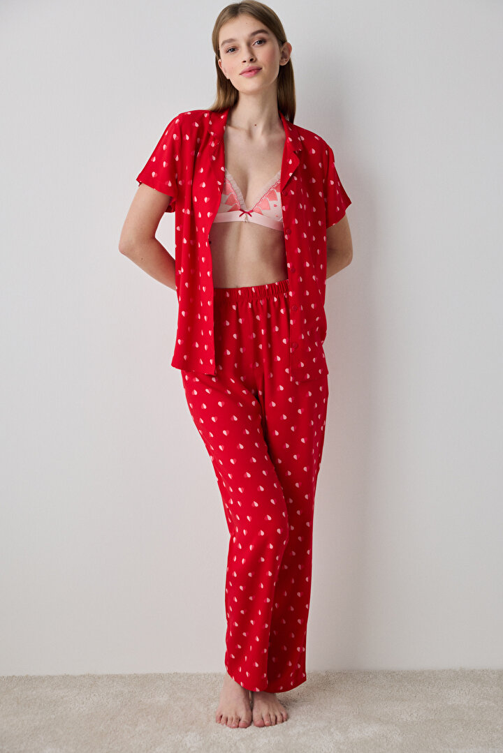 Je T'aime Shirt Pant Red PJ Set - Penti Loves Paris Collection - 1