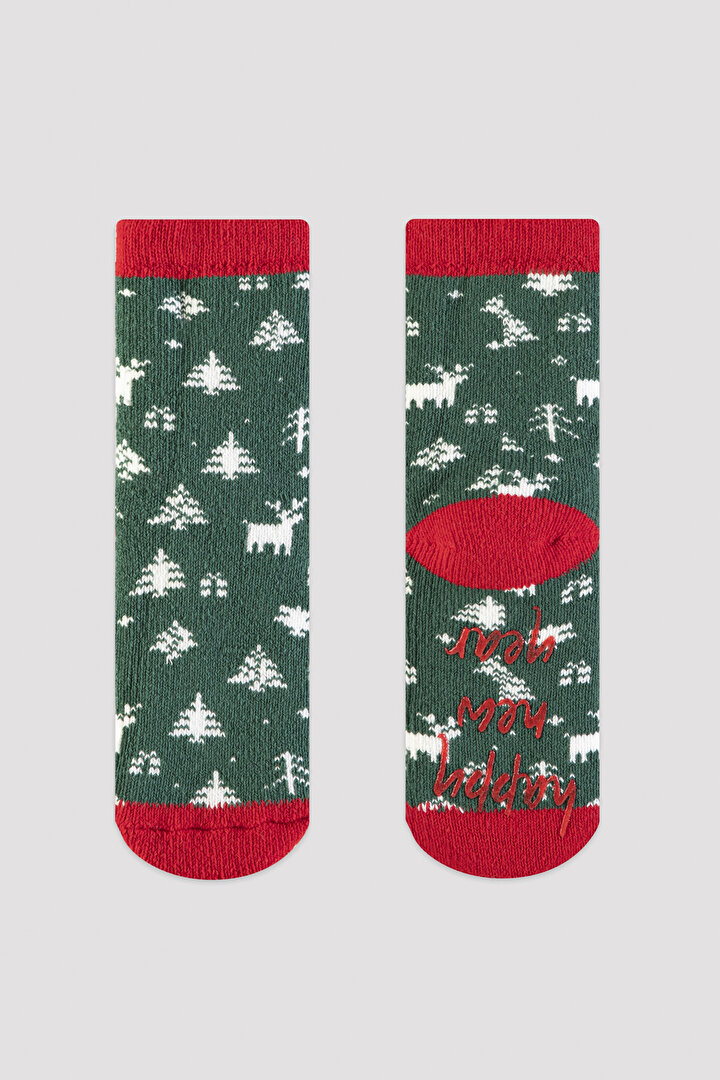 Unisex Çocuk Yeni Yıl Ağaç Desenli Soket Çorap - 1