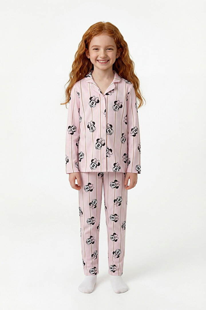 İnci Pembe Kız Çocuk Lic Minnie Fam Gömlek Pijama Takımı - 1
