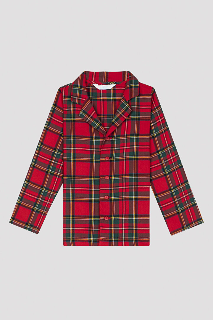 Kırmızı Unisex Çocuk Kareli Gömlek Pijama Takımı - 2