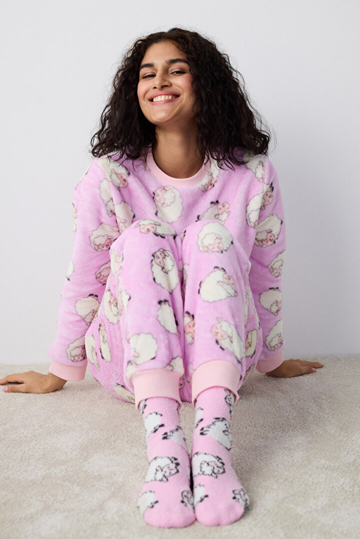 Cute Sheeps Lila Pantolon Pijama Takımı - 1