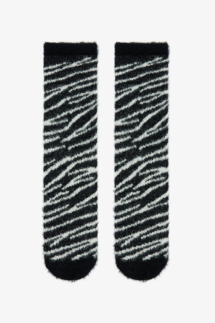 Beyaz Zebra Desenli Ev Soket Çorabı - 1