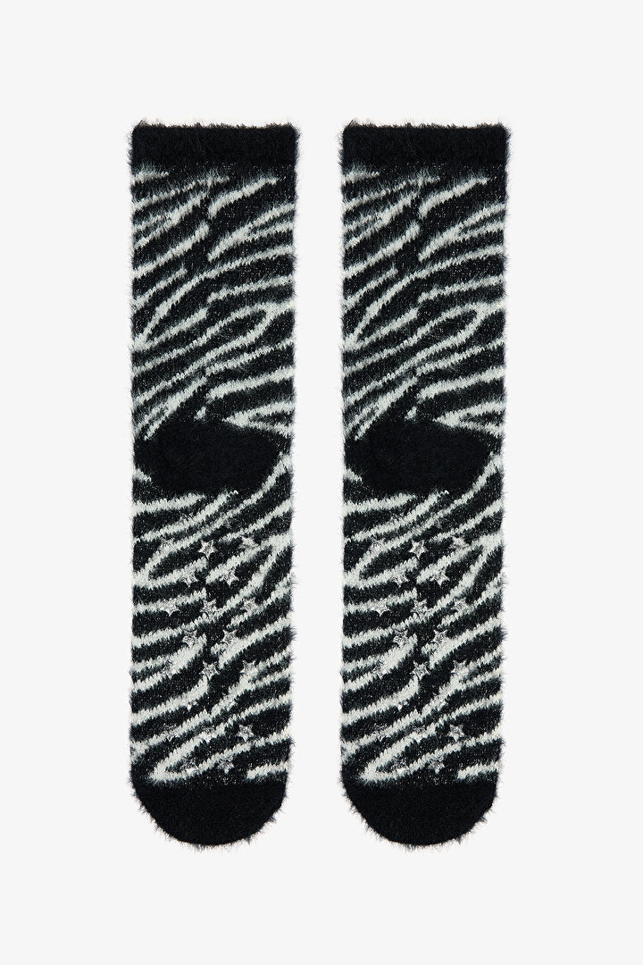 Beyaz Zebra Desenli Ev Soket Çorabı - 2