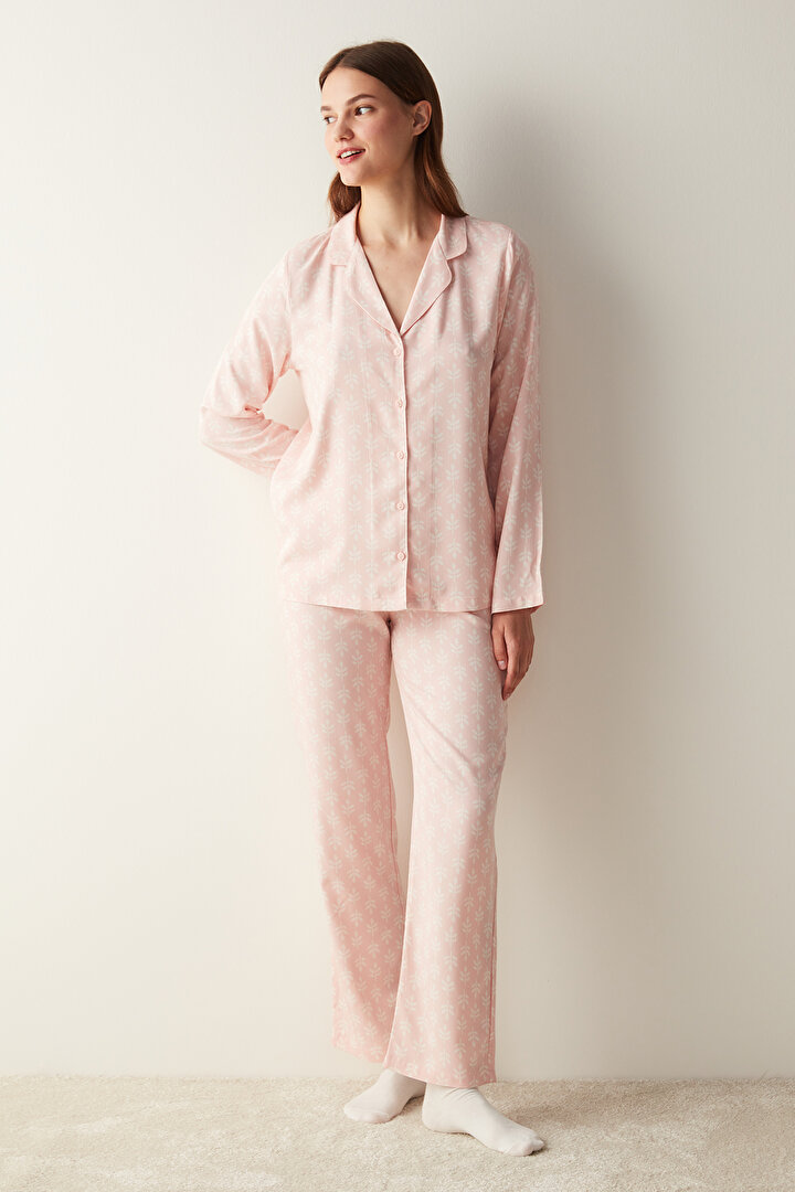 Josie Pink Desenli Gömlek Pantolon Pijama Takımı - 1