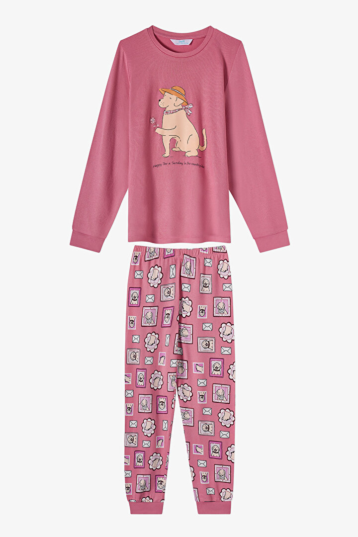 Kız Çocuk Gül Kurusu Mailing Dog Uzun Kollu Pijama Takımı - 1
