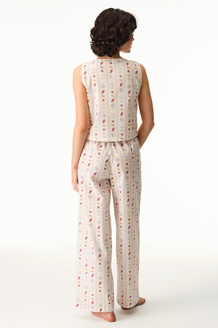 Renkli Morning Time Desenli Pamuklu Pantolon Pijama Takımı - 2