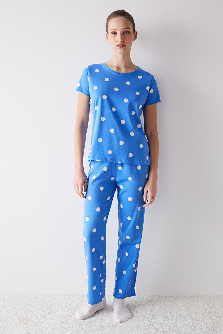 White Dotted Pantolon Pijama Takımı - 1