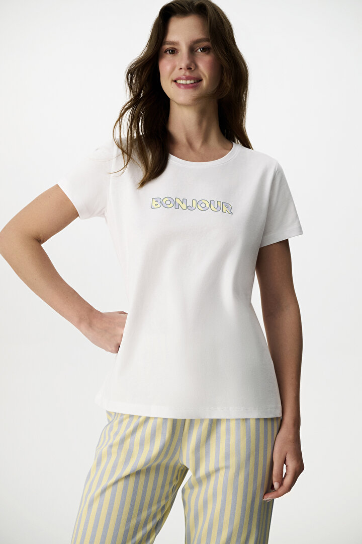 Renkli Ent Bonjour Pamuklu Kapri Pijama Takımı - 2