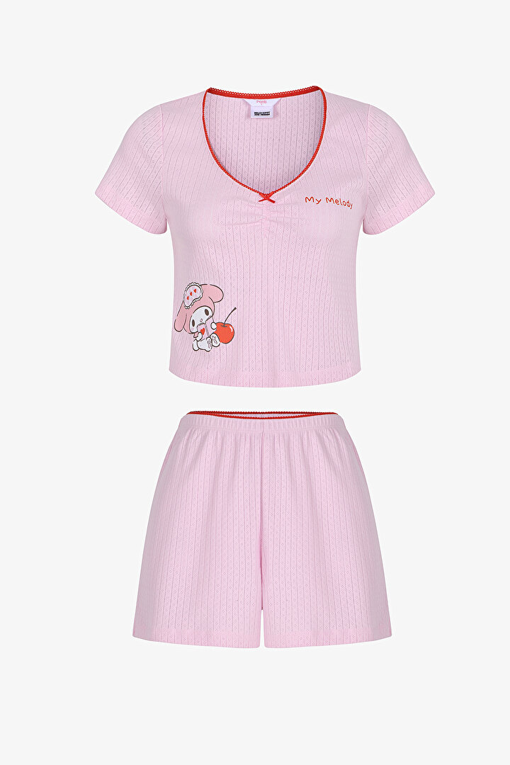 Pembe Lic My Melody Pointel Şortlu Pijama Takımı - 1