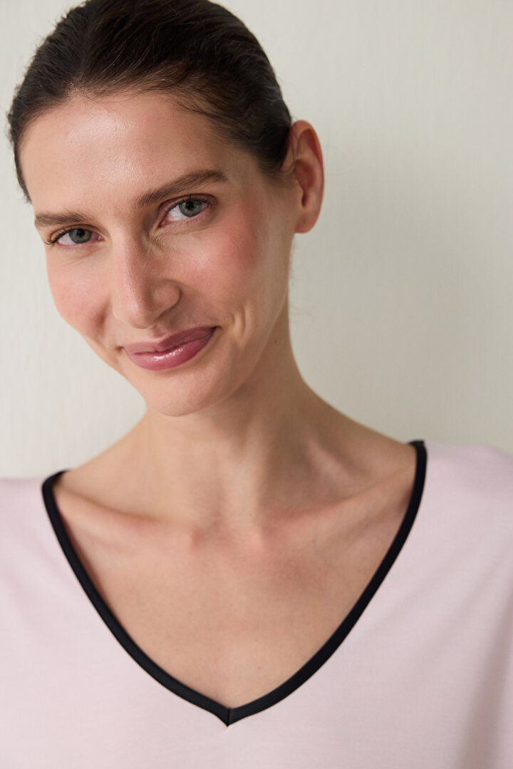 Açık Pembe Collagen Anti Aging Etkili V Yaka Kısa Kollu Şortlu Pijama Takımı - 2