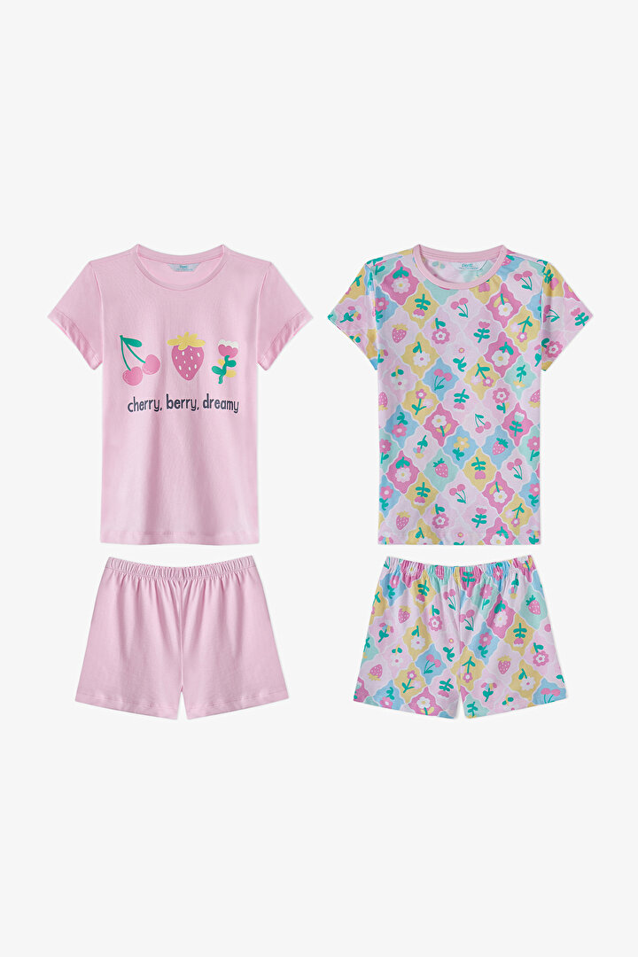 Light Pink Girls Cherry,Berry 2in1 Pajama Set - 1
