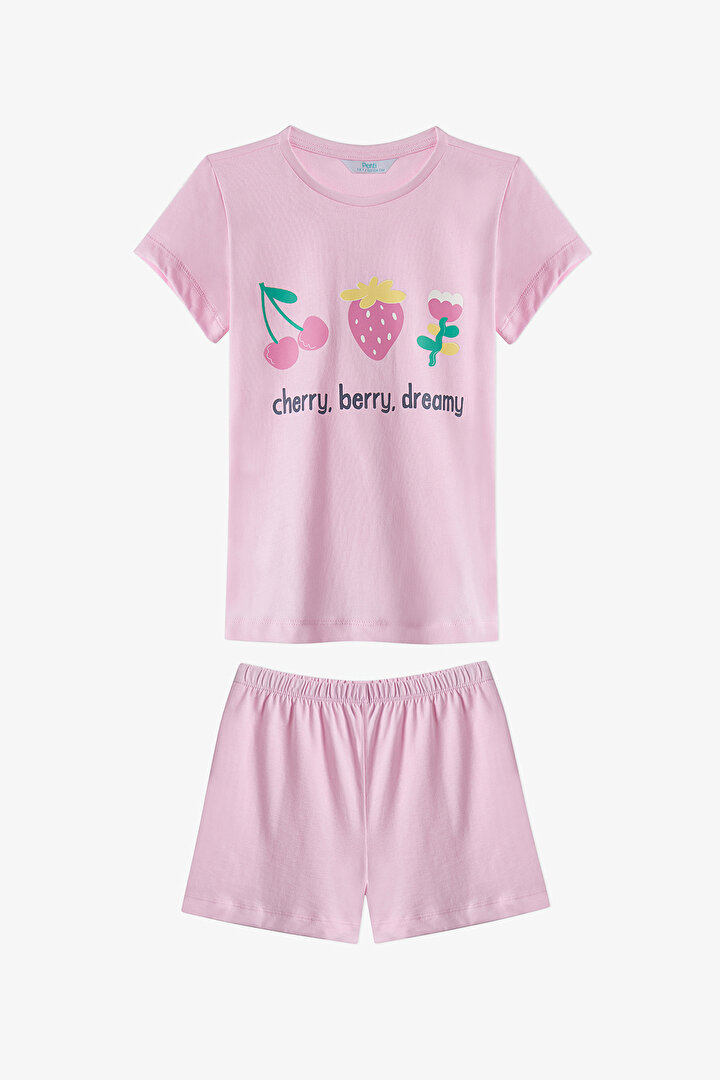 Light Pink Girls Cherry,Berry 2in1 Pajama Set - 2