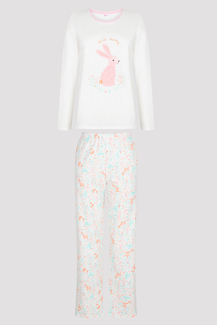 Beyaz Little Bunny Pantolon Pijama Takımı - 1
